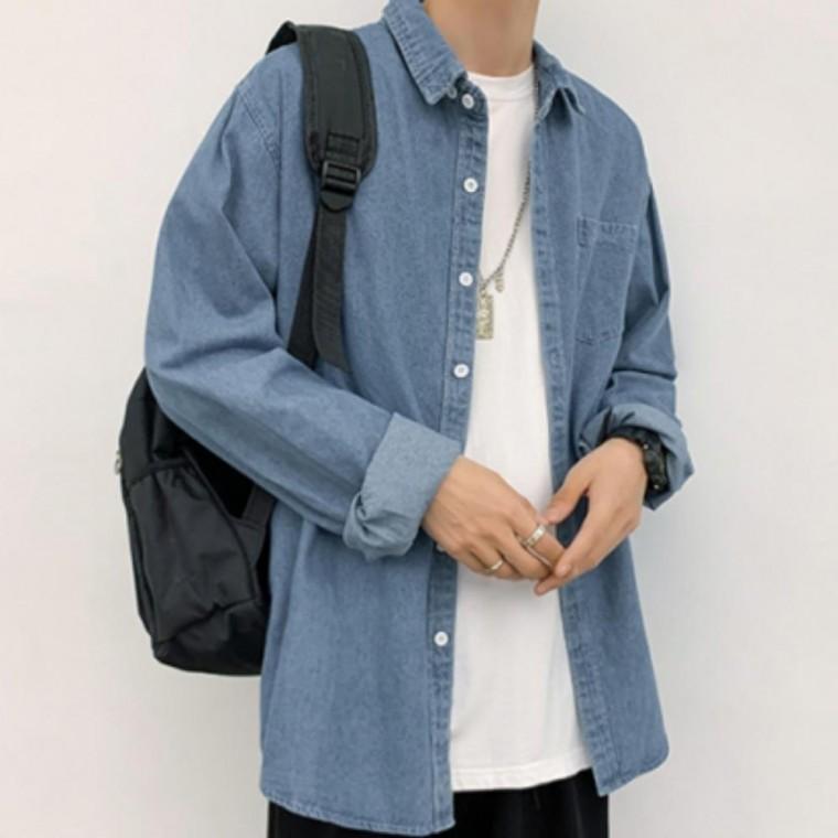 남성 데님 루즈핏 봄 가을 간절기 셔츠