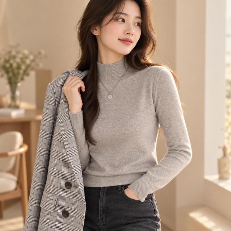 하프넥 폴라티 부드러운 데일리 슬림 무지 니트 여자