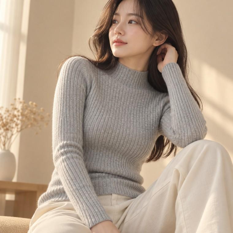 하프넥 니트 이너 골지 티셔츠 목폴라 반목 폴라티 데일리