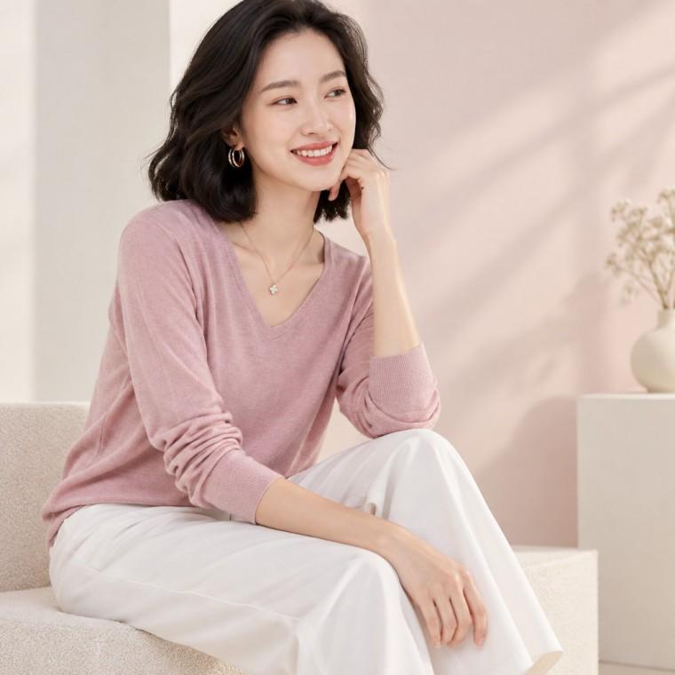 무지티 브이넥 이너 니트 가을 여성 긴팔 상의 블랙 화이트