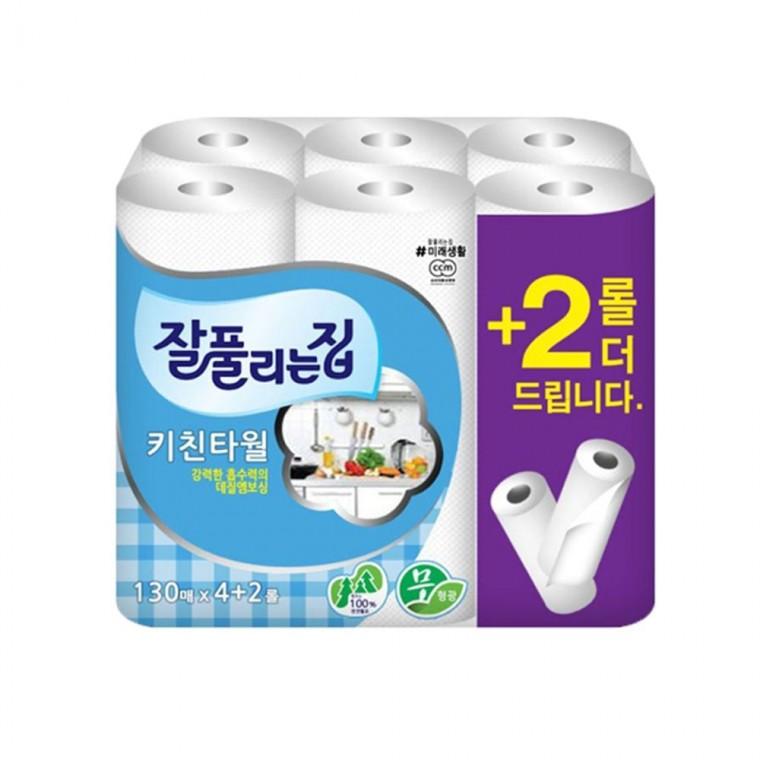 잘풀리는집 키친타월 130매 6롤 주방타올 부드러운 기획팩 알뜰한 보너스팩 사용이편리한