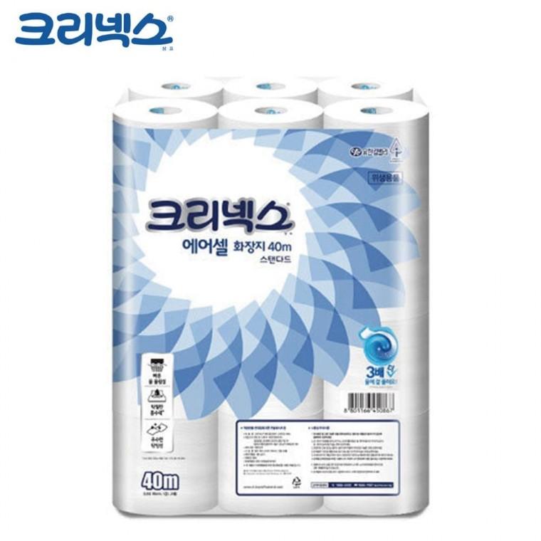 물에 에어셀 24롤 화장지 녹는 크리넥스 두루마리 40m 티슈