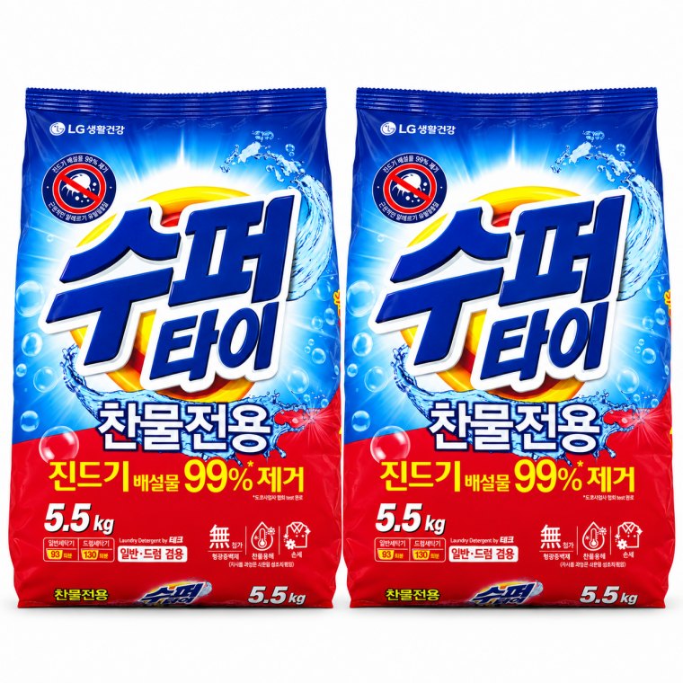 (1+1)수퍼타이 찬물전용 진드기99%제거 세탁세제 5.5KG 리필형