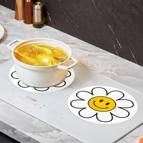 인덕션 보호 매트 스크래치 기스 방지 커버 냄비 받침 깔개 스마일 원형 실리콘 패드