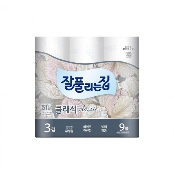 잘풀리는집 클래식 27m 9롤 화장지 3겹 화장실 롤휴지