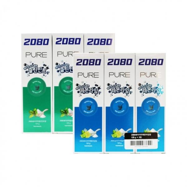 2080 퓨어치약 클린민트향 레몬라임향 120g 3입 상쾌한 구강관리