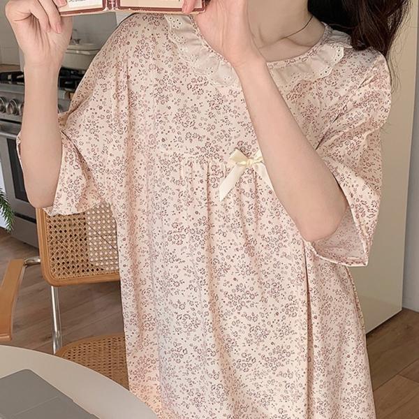 잔꽃 반팔 잠옷 원피스 플라워 파자마