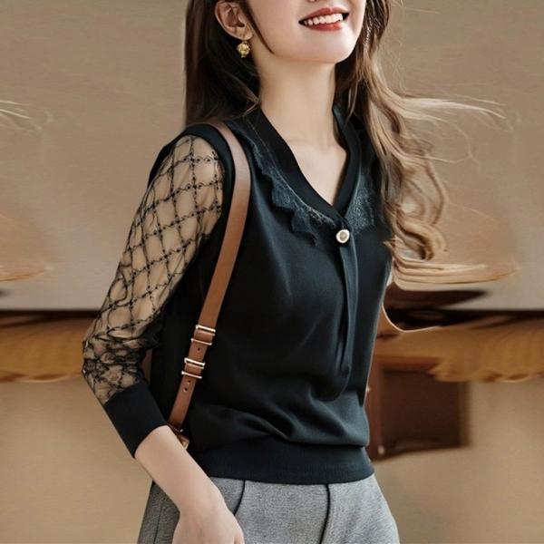 G126885 소메레이스 V넥 블랙 니트티셔츠 니트블라우스