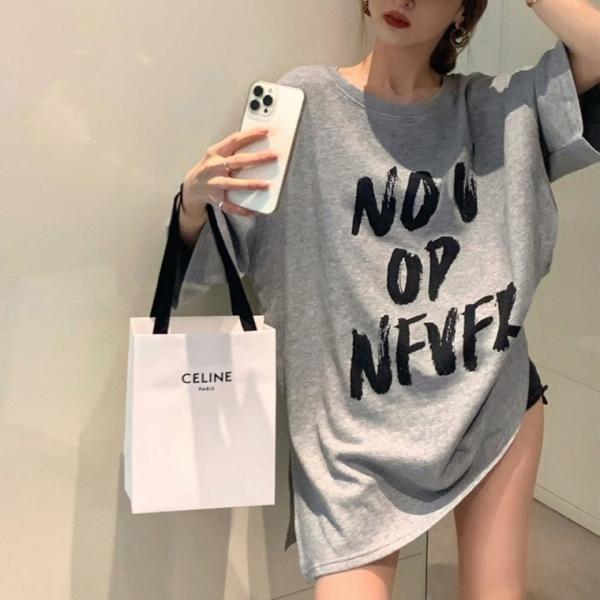 G126898 레터링나염 롱 박시 반팔 티셔츠