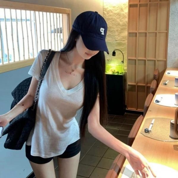 G126897 시원한 V넥 슬라브 기본 반팔티셔츠 슬림티
