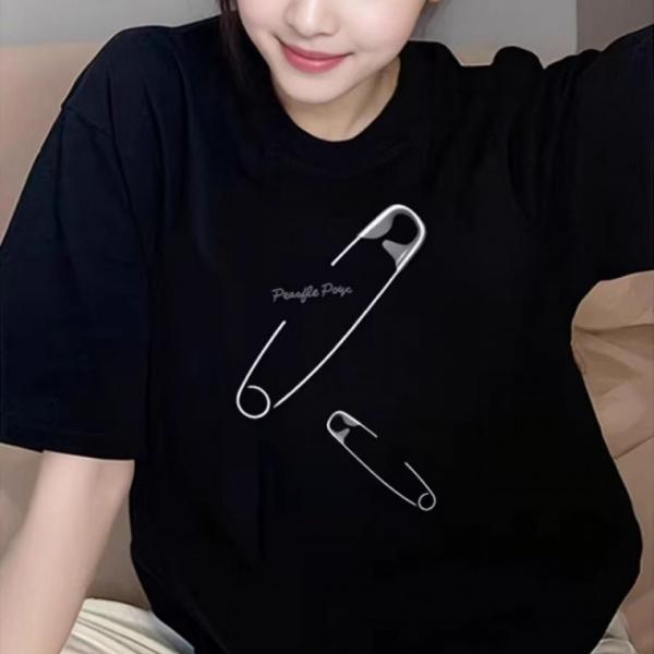 G126896 옷핀나염 블랙 루즈핏 라운드티셔츠