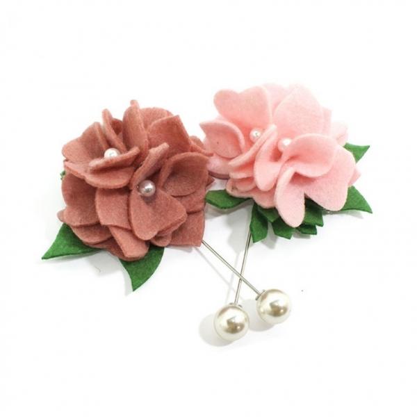 뚝딱 펠트 꽃 브로치 진주 엔틱핑크 가로8cmx세로11cm 교구 재료