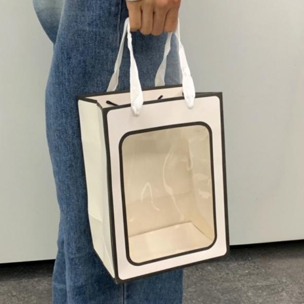 화이트톤 투명 세로 직사각쇼핑백 종이가방 소
