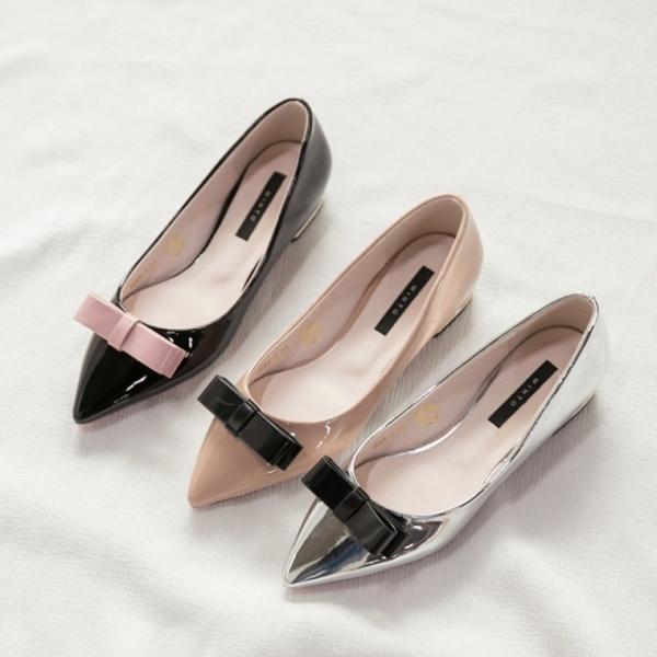 3컬러 플랫슈즈 에나멜 리본 플랫 유광 단화 로퍼
