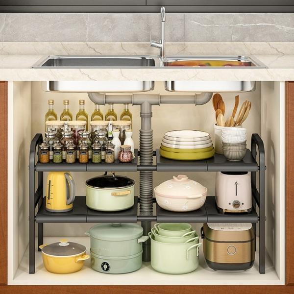 2단 싱크대정리 수납 선반 길이조절 싱크대하부장
