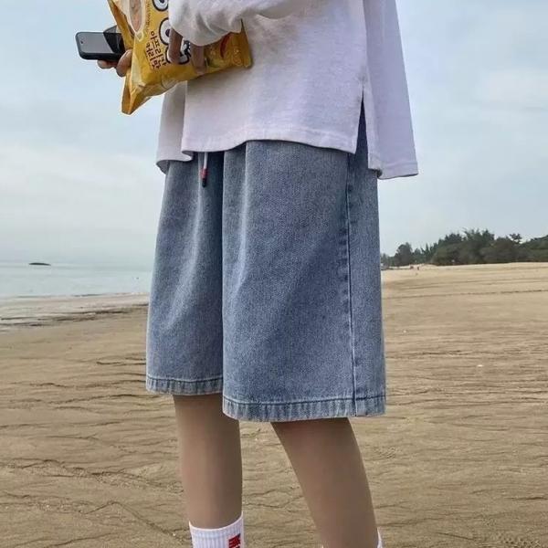 데님 와이드 밴딩 5부 청 버뮤다 팬츠 반바지