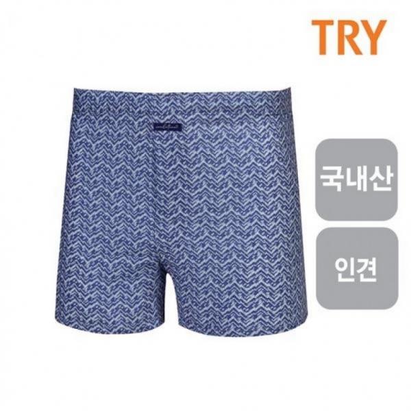 남성 TRY 박서팬티 체크나염 트렁크 인견 남자팬티1매