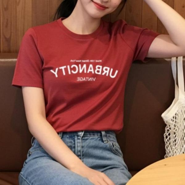 여름 여자 레터링 기본 라운드 티셔츠 여름 프린팅 화이트 폴리 반팔