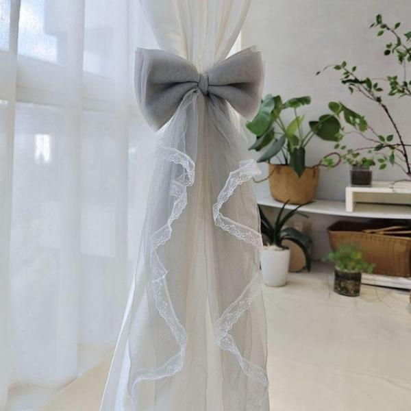 커튼 리본 레이스 타이백 원룸 장식 부자재 2p 끈 고리 커튼타이 끈