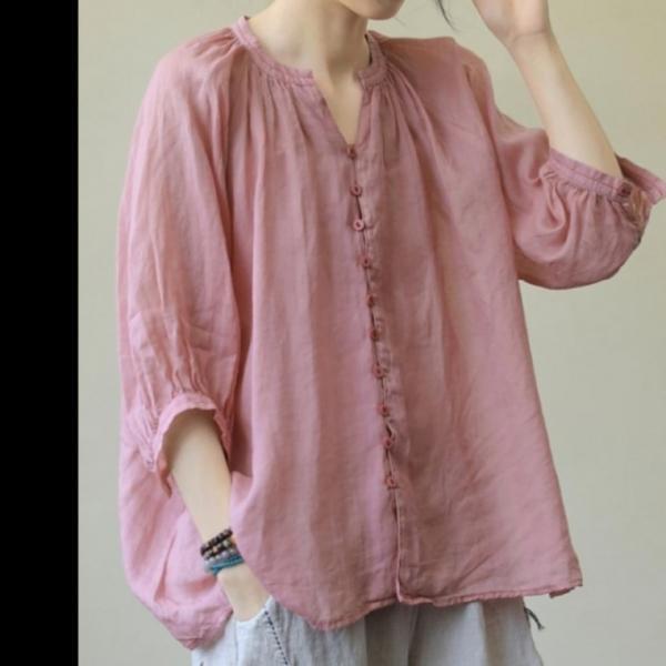 벌룬 블라우스 편한 시원한 티셔츠 블라우스 차이나카라 루즈핏