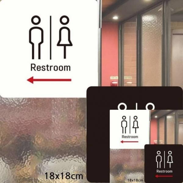 Restroom 왼쪽화살표 부착형 안내판 18x18cm 사인물 문팻말