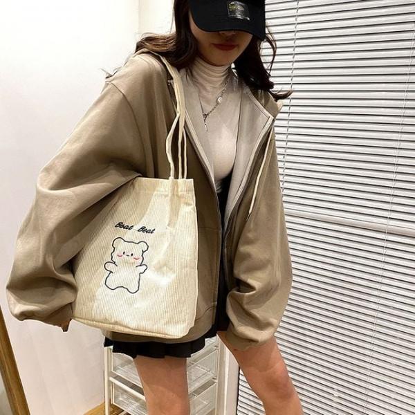 코듀로이 골지 레터링 세로 숄더백 데일리 빅 에코가방