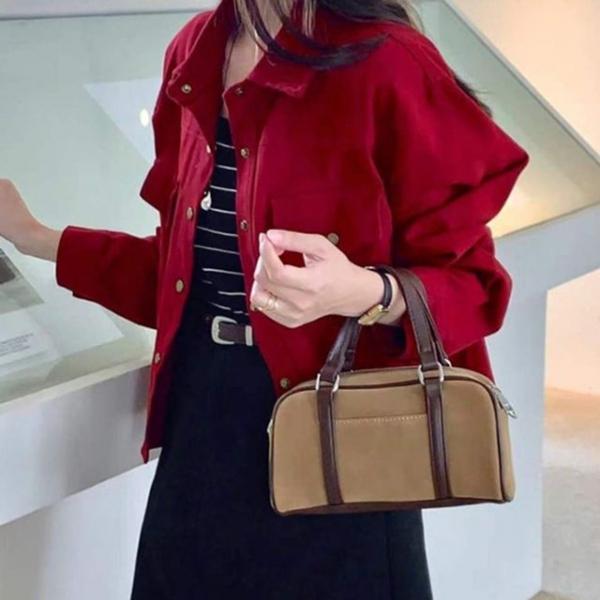 배색라인 스퀘어 미니 보스턴백 크로스겸용 데일리 가방