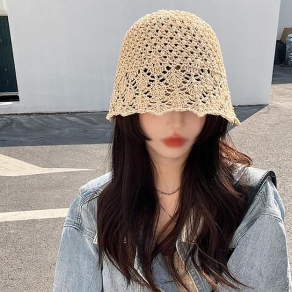준캡 봄 여름 가을 니트밀짚 시원한 밀짚모자 해변모자 여성 여자 모자 버킷햇