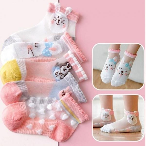 준캡 아동양말 봄 여름 신상 래빗시스루 발목양말 5족세트 스타킹 메쉬 양말 유아동양말세트 어린