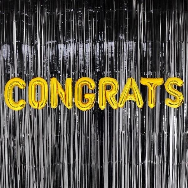 (은박풍선축하골드+커튼블랙세트) 파티용품 장식 소품