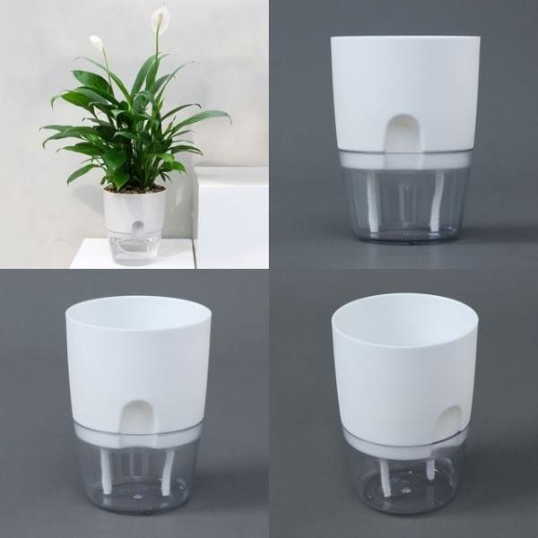 원형 자동급수 화분 화이트 8.5x11.5cm 인테리어화분 텃밭화분