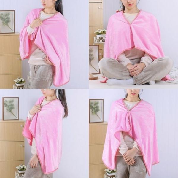 똑딱이단추 극세사 망토 담요 70x130cm 핑크 회사담요 차량용무릎담요