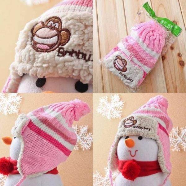 니트 귀달이 모자 분홍 어린이용 귀도리모자 겨울모자