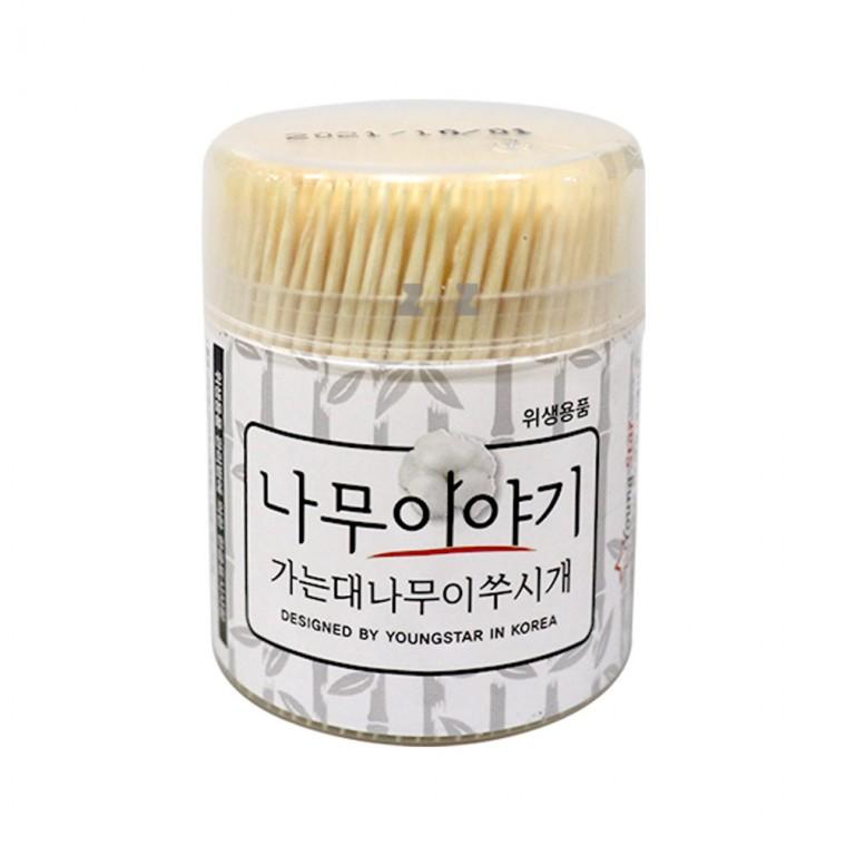 나무이야기 가는 대나무 이쑤시개 600개입-PP/투명케이스이쑤시개/요지/이빨/치아건강/가정용/업소용