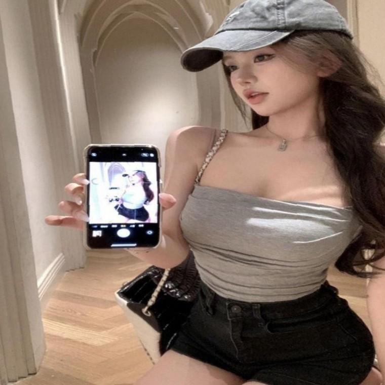 3컬러 내추럴 페미닌룩 여리한 셔링 브라캡 내장 끈나시
