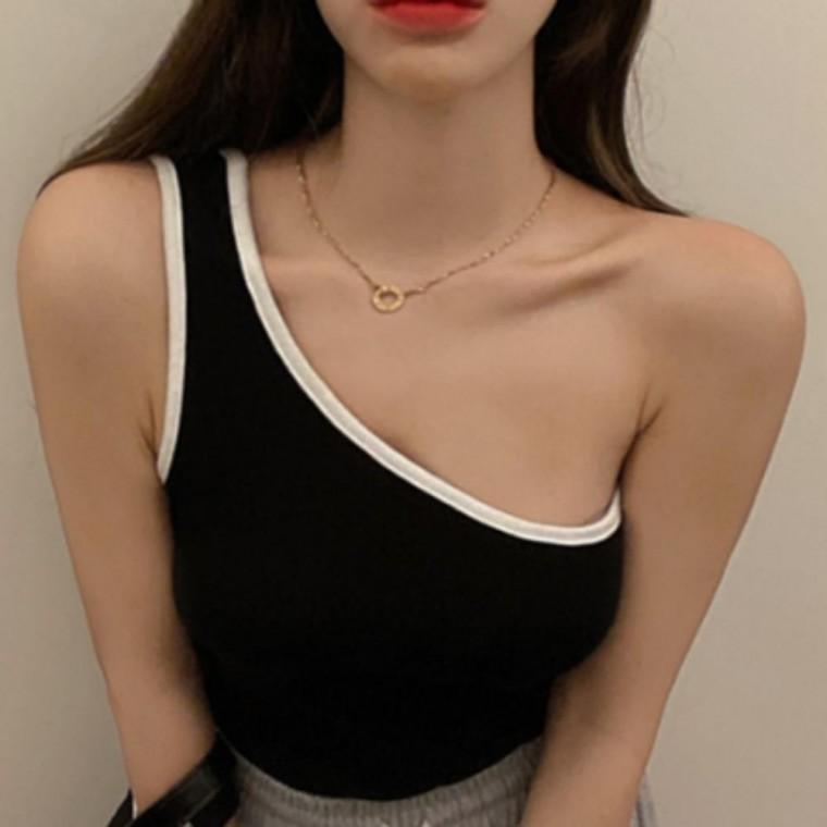 숄더 언발 배색 이너 나시티 맨투맨 티셔츠
