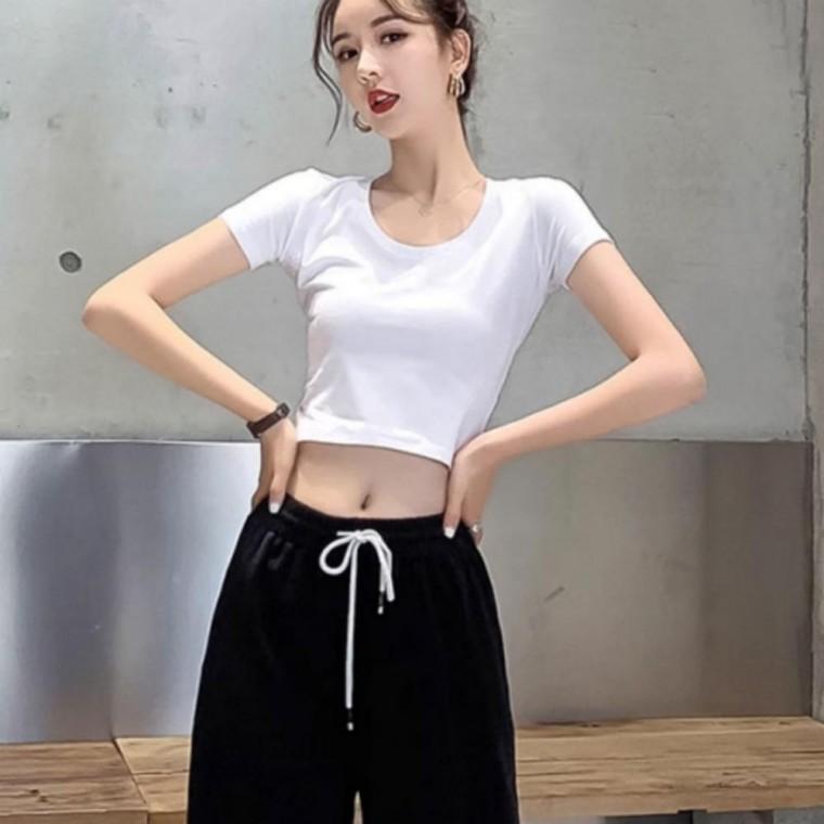 여성 라운드넥 화이트 크롭 기본 티셔츠티 여름