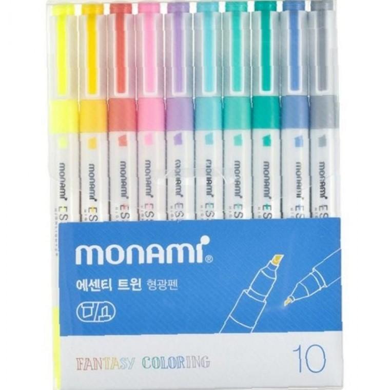 모나미 에센티 귀여운 트윈 형광펜 판타지컬러링 10색 구성