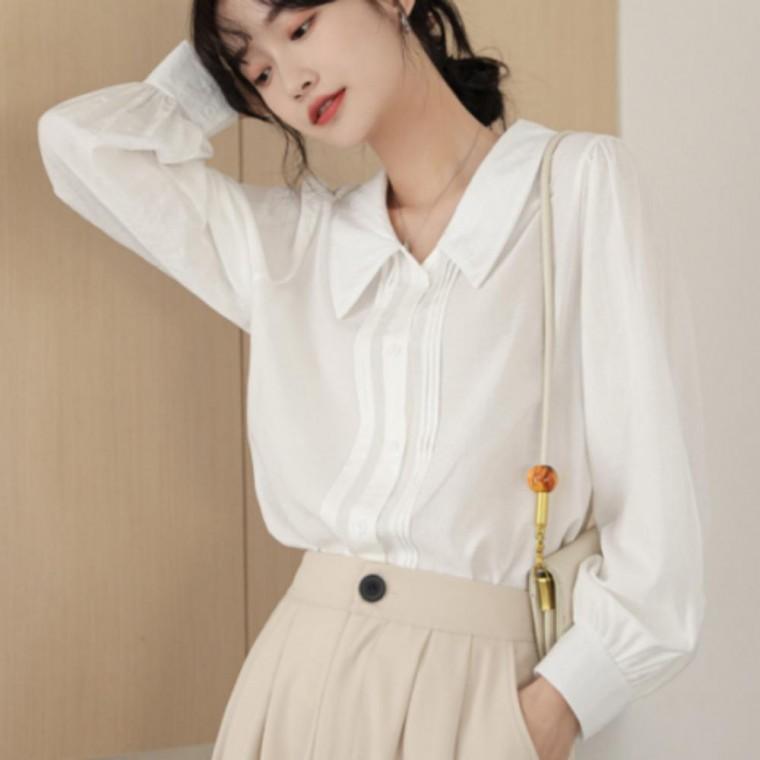 어깨 셔링 빅카라 블라우스 여성 셔츠 여자와이