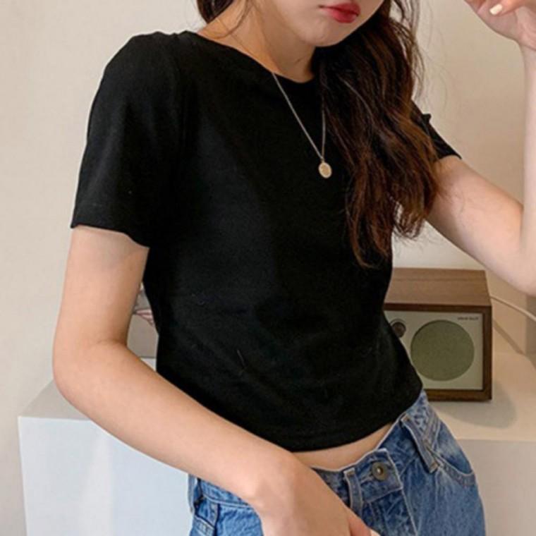 데일리 무지 심플 크롭 반팔티 크롭티 여성
