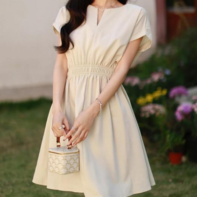 민소매 허리밴딩 원피스 미니 브이넥 캐주얼