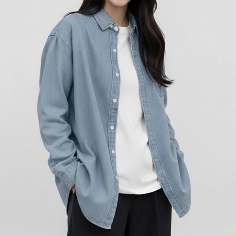 여성 루즈핏 데님 셔츠 남방 캐주얼 청남방