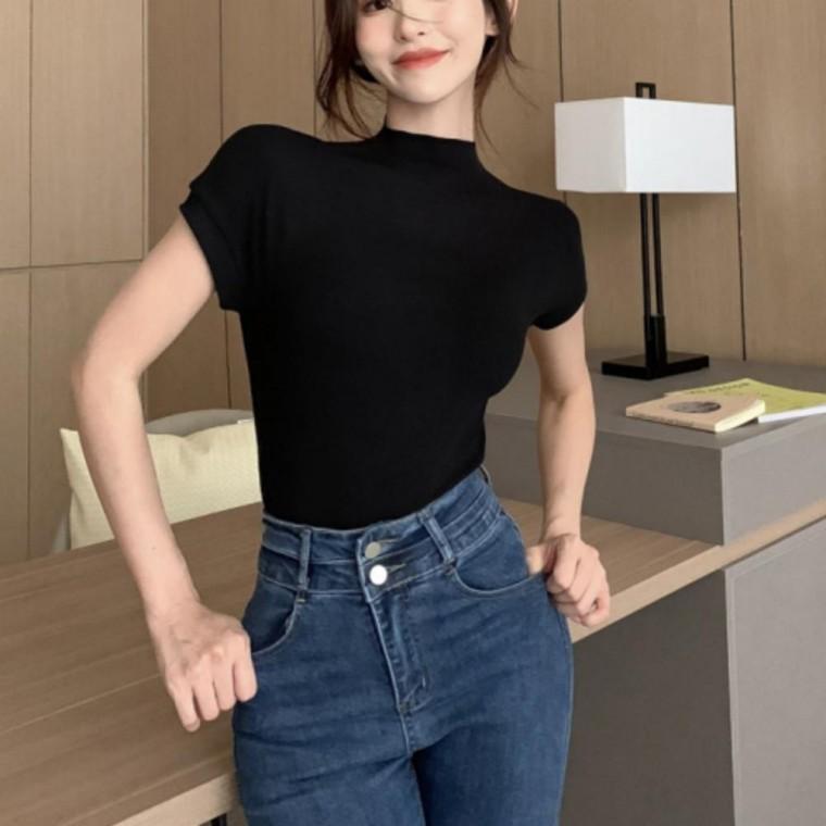 모크넥 반팔 티셔츠 반팔티 여성 예쁜티