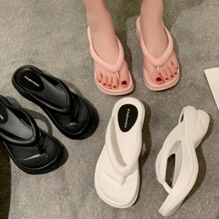 여성 푹신 쿠션 데일리 통굽 심플 쪼리 슬리퍼 신발