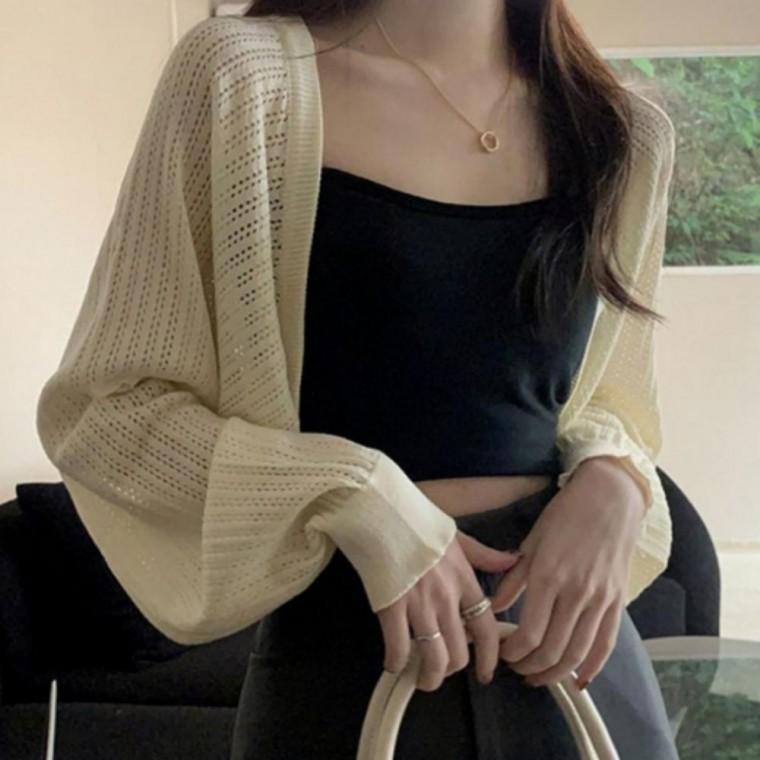 여성 여름 얇은 소재 펀칭 볼레로 카디건