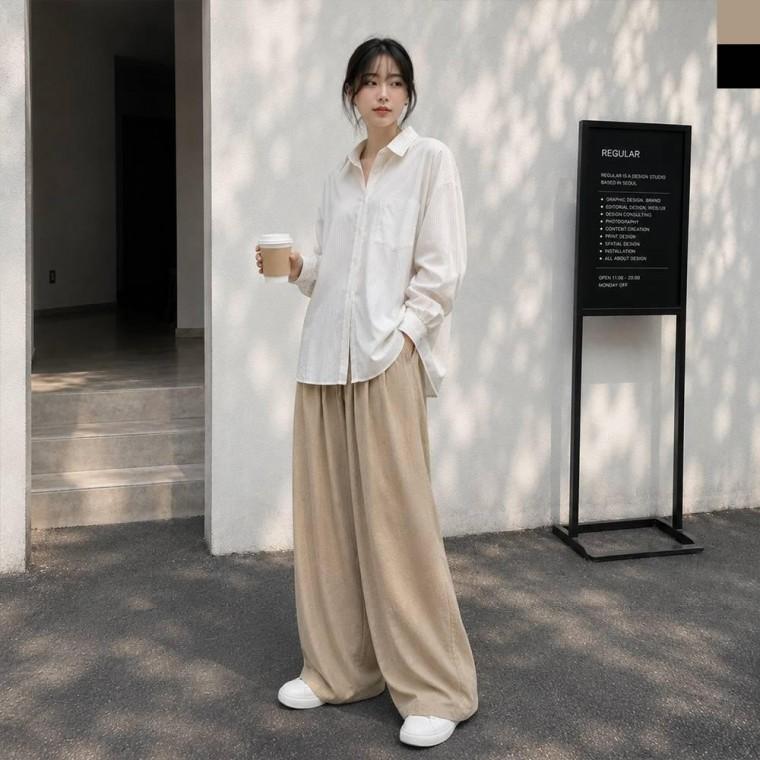 AGG 쿨 여자 핀턱 팬츠 밴딩 찰랑 1008W 와이드