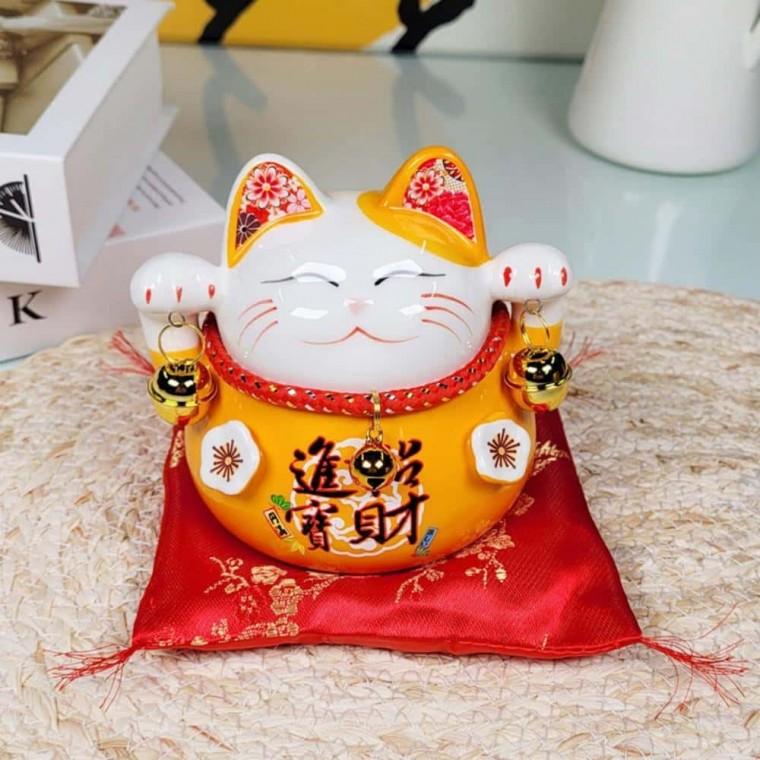 마네킨네코 저금통 오렌지 도자기저금통 동전보관통 복고양이저금통