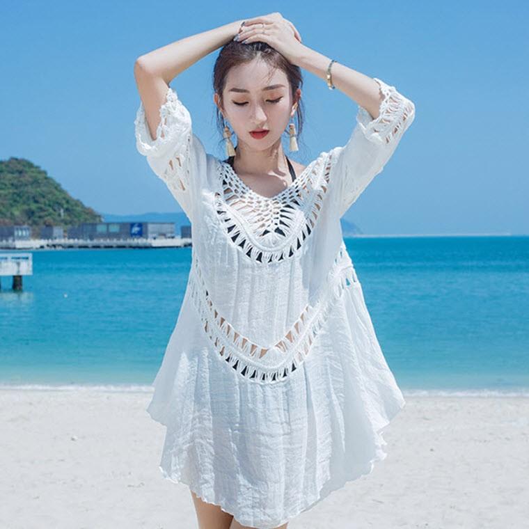 여성 비키니 커버업 니트 수영복 가디건 오프숄더 휴양지룩 커버업 비치