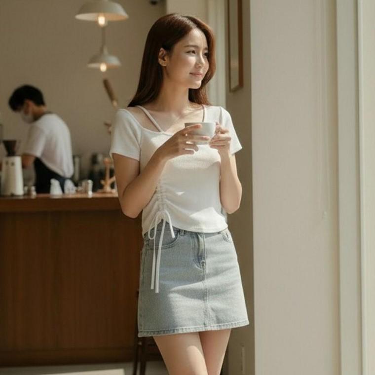 슈아 언발 깔끔 끈나시 셔링 브라캡 판발티