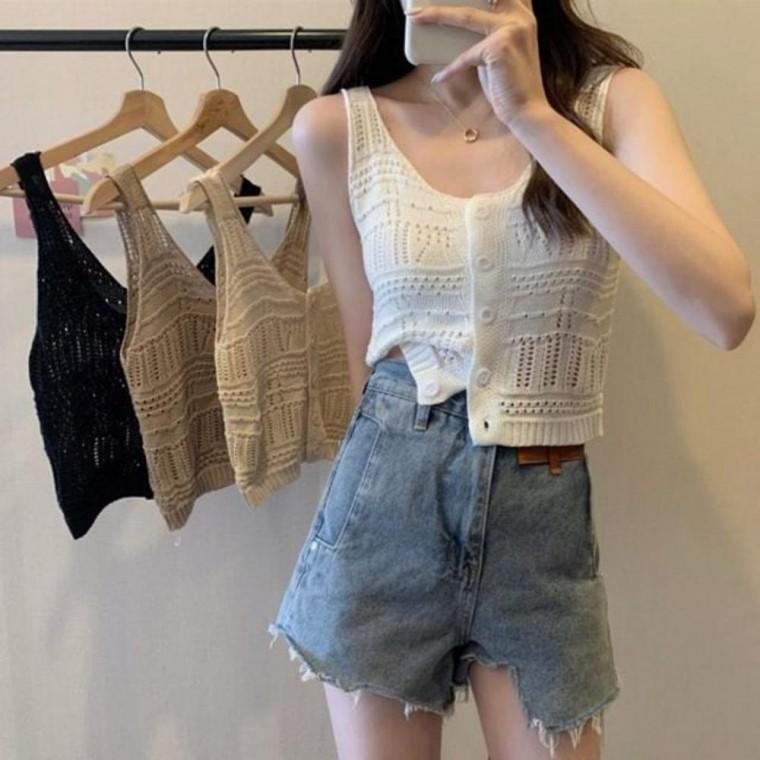 크로셰 니트 데일리 나시 펀칭 슬리브리스